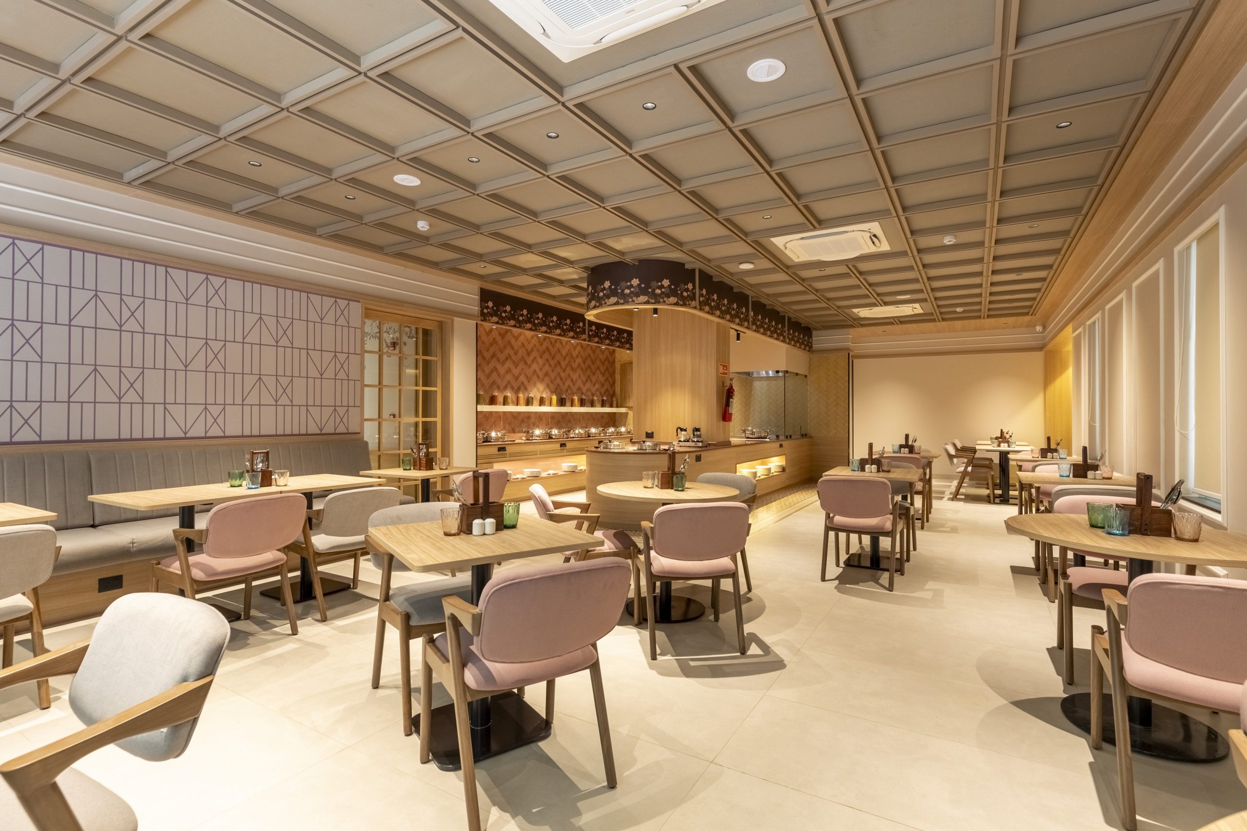 Kesar dining room with warm wood tones